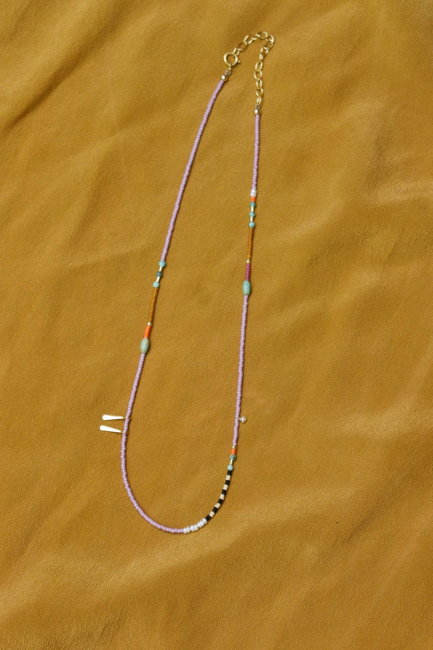 Dainty Beaded Choker - Lilac with turquoise and pearls