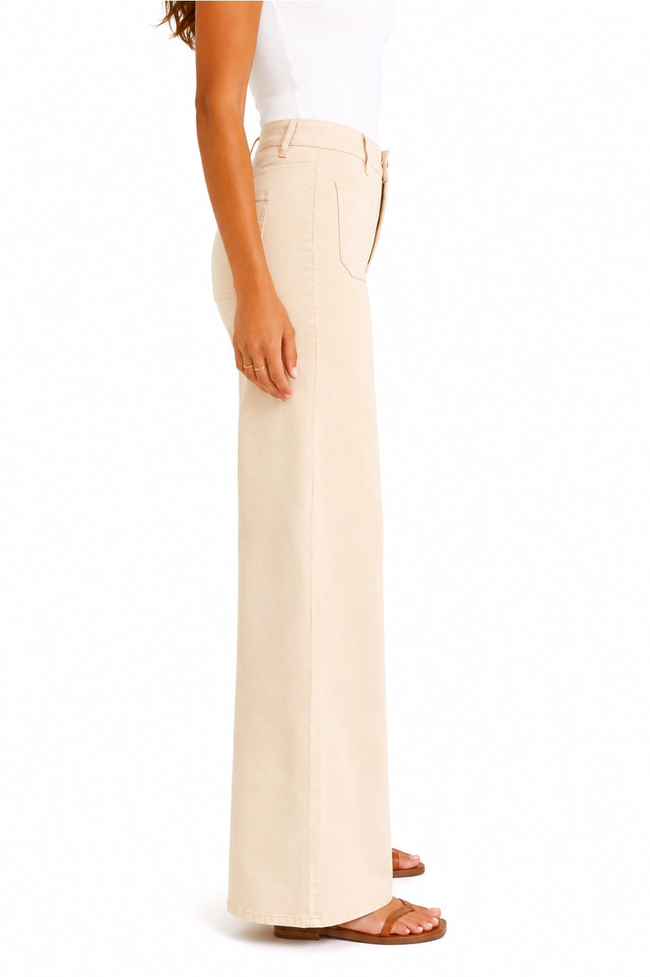 32" Luxe Wide Leg Jean w/ Patch Pockets - Ecru