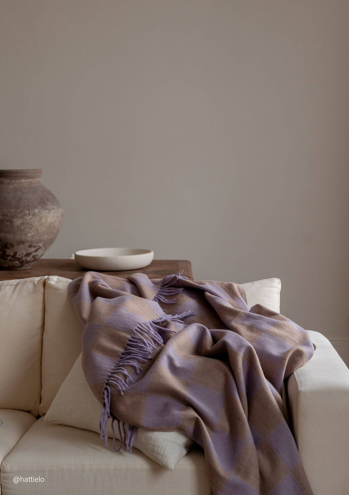 Recycled Wool Blanket in Lilac & Coffee Checkerboard