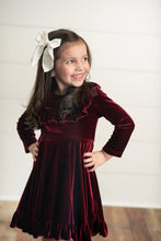 Load image into Gallery viewer, Kids Velvet Ruffle Winter Dress
