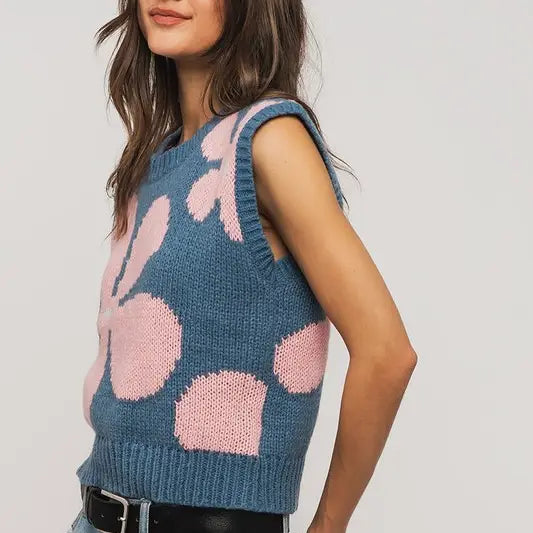 Floral Sweater Vest - Blue