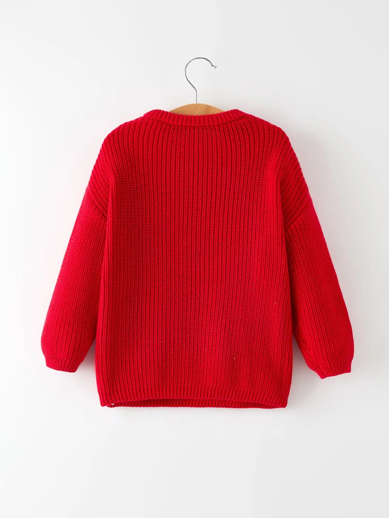 Red Knit Sweater "Love" Embroidery