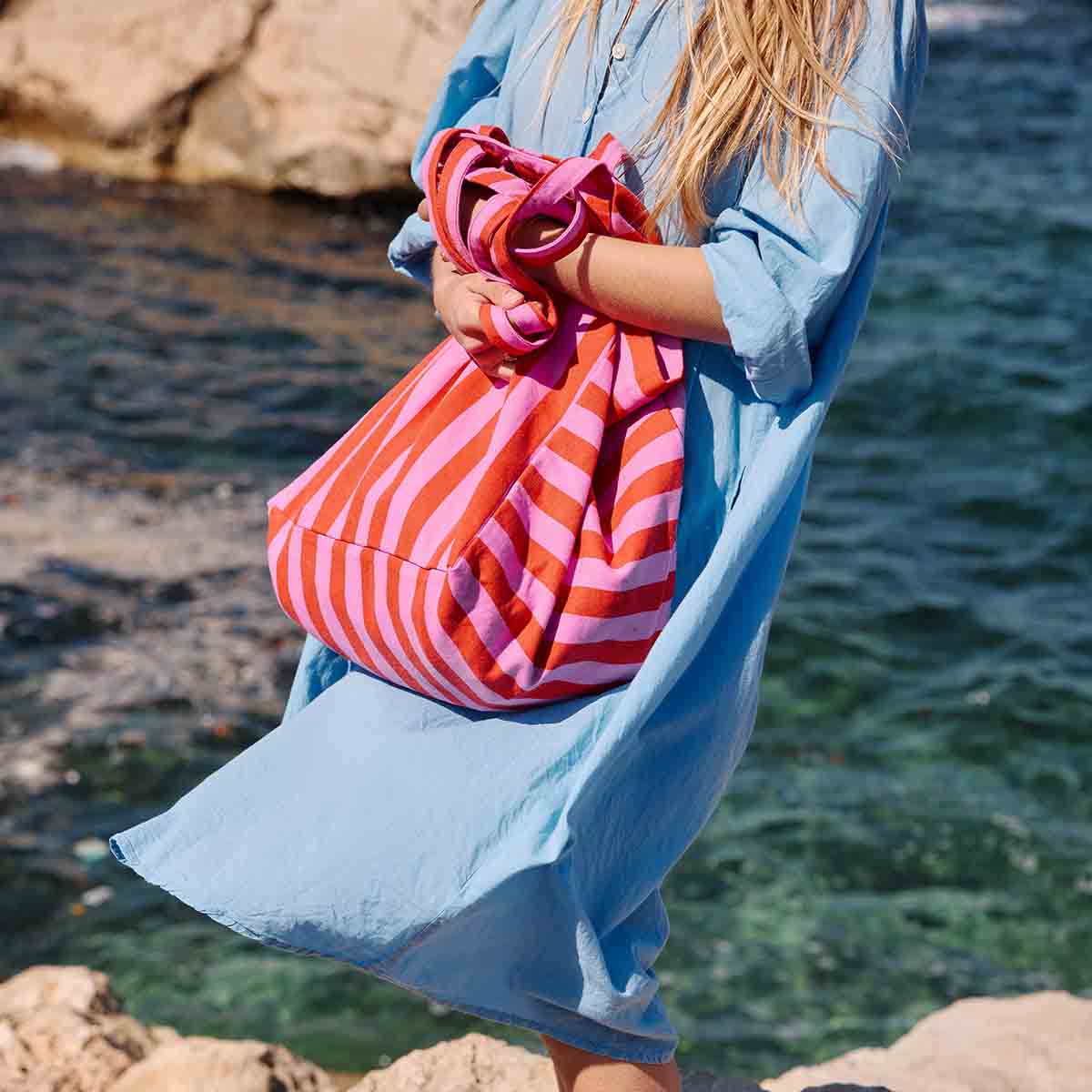 ELISA TOTE BAG STRIPES ORCHID/ TOMATO
