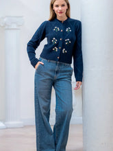 Load image into Gallery viewer, Cable Knit Cardigan Sweater with Daisys

