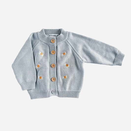 Embroidered Cotton Bee Cardigan Sweater