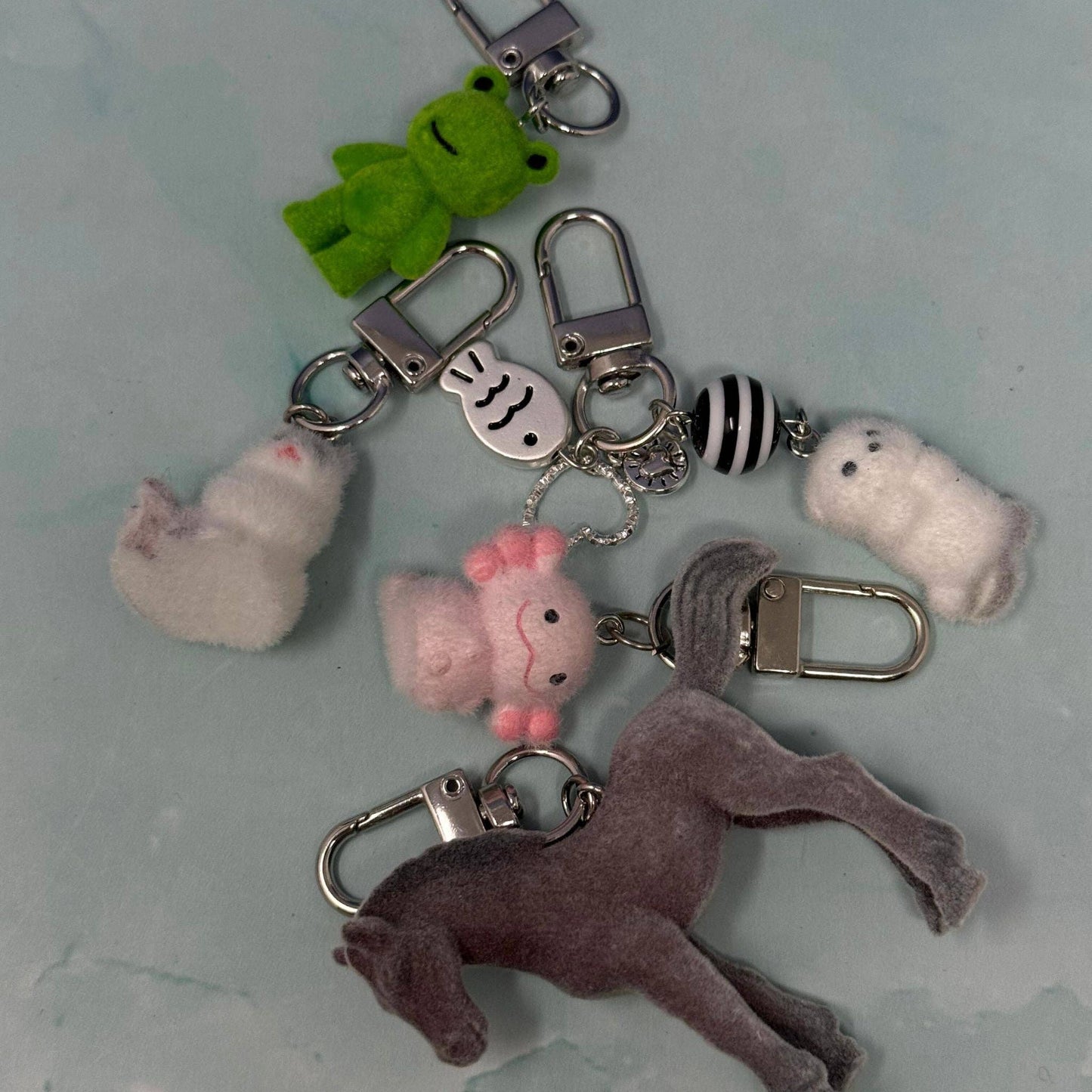 Axolotl Flocked Keychain – Cute Pink Plush Bag Charm