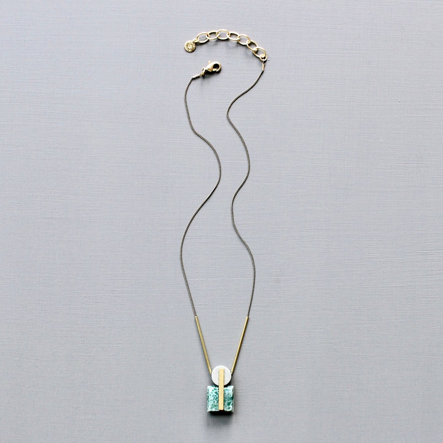 Vintage Glass and Gray Jasper Geometric Pendant Necklace