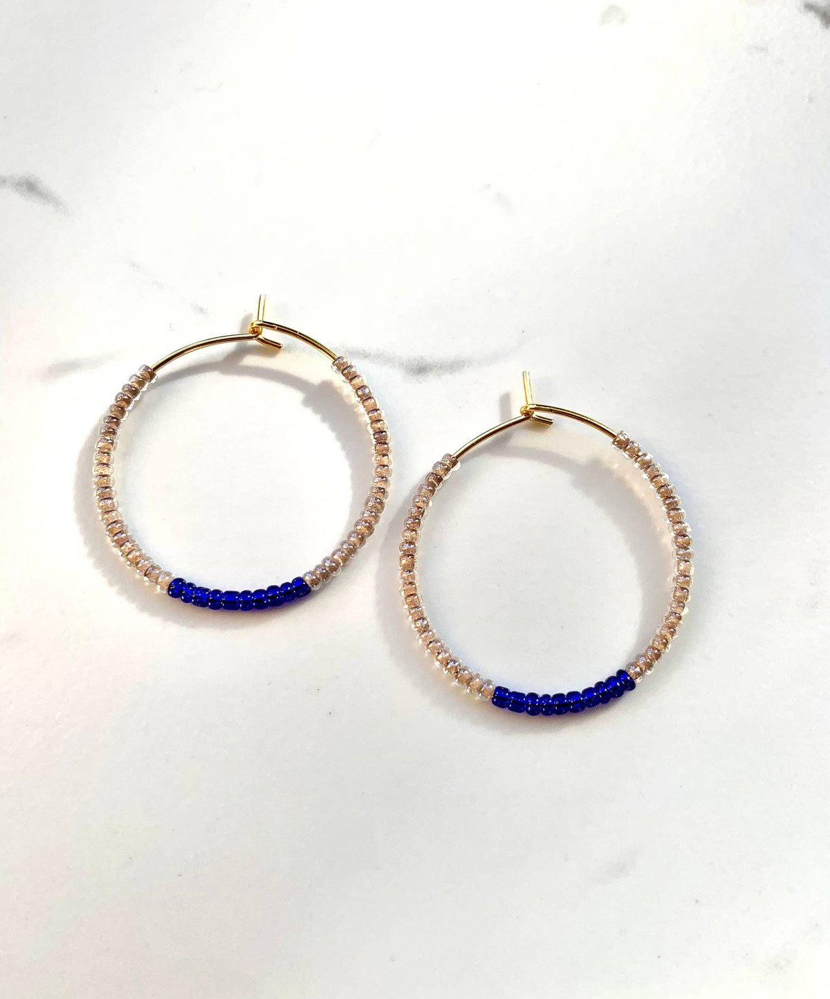 Brown and Blue Hoops | Beaded Hoops