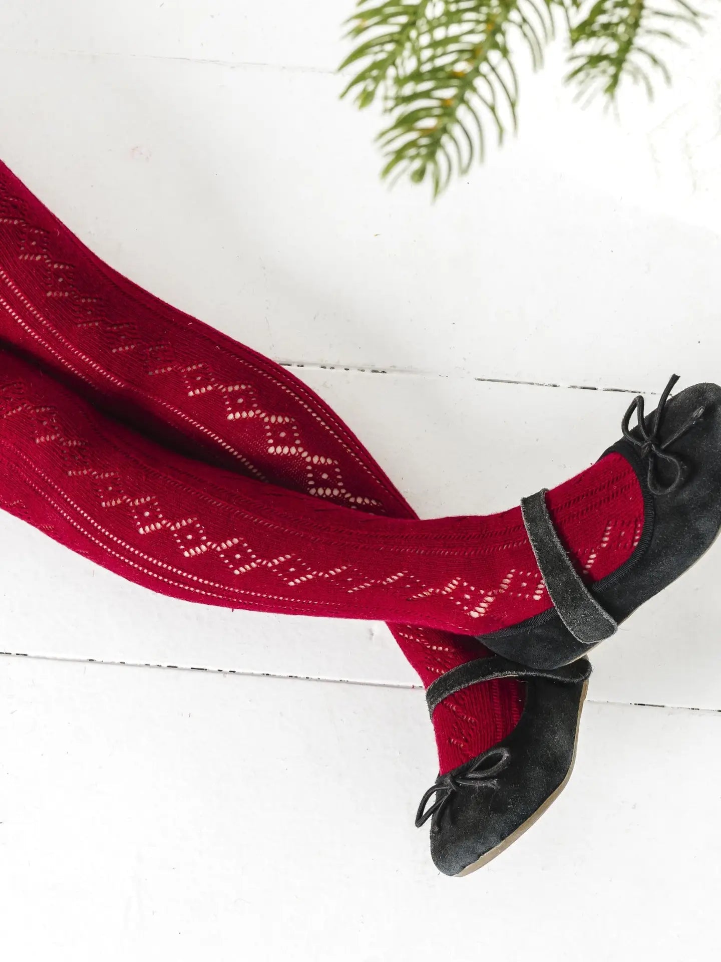 Fancy Knit Tights - Crimson