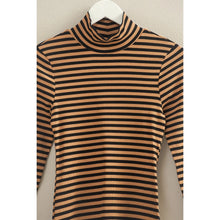 Load image into Gallery viewer, Striped Turtleneck Fitted Knit Top - Taupe

