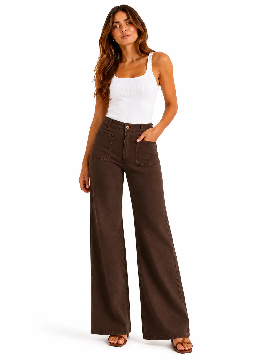Luxe Wide Leg Jean w/ Patch Pockets - Espresso