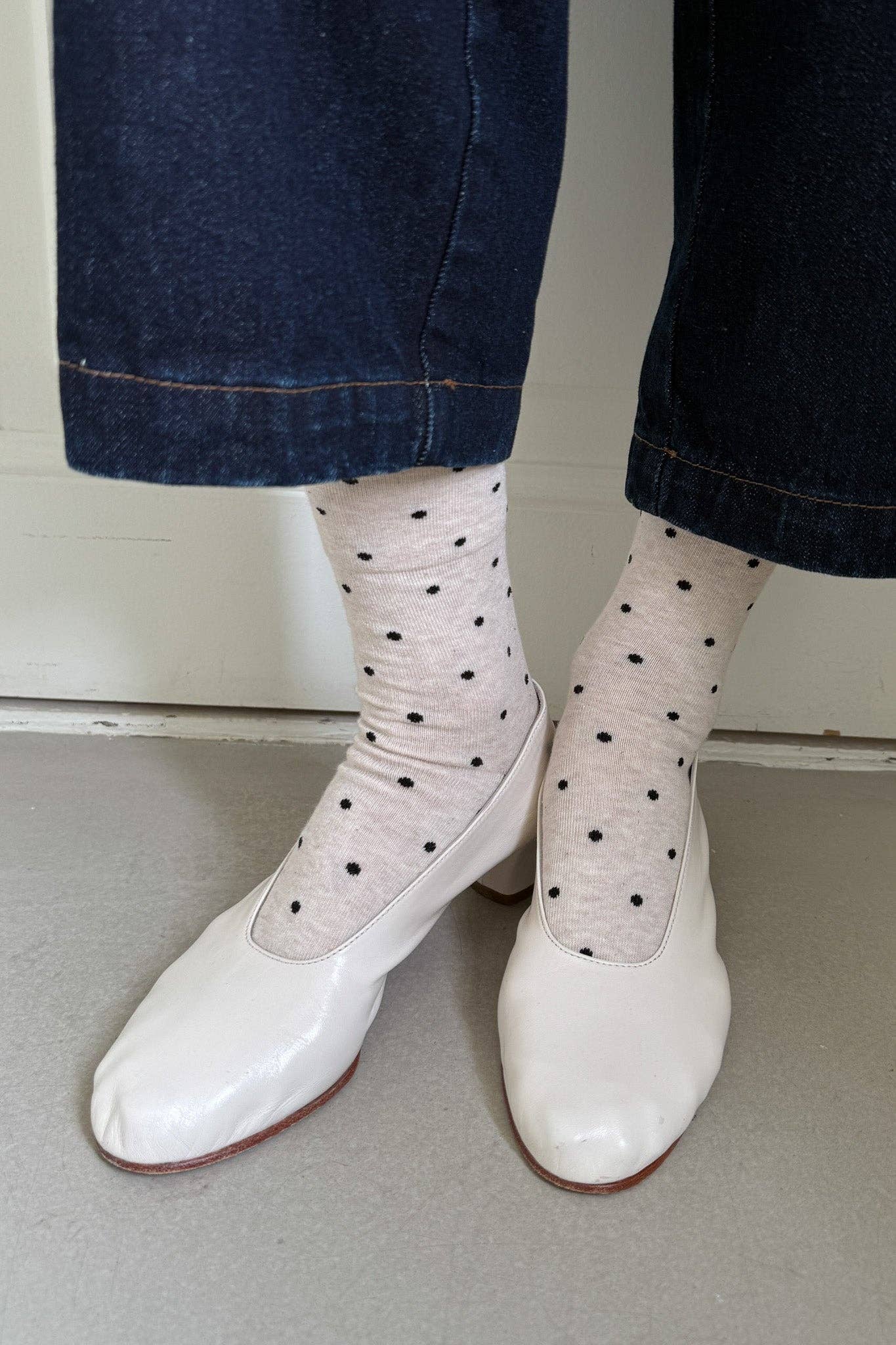 Polka Dot Sneaker Socks OATMEAL/BLACK
