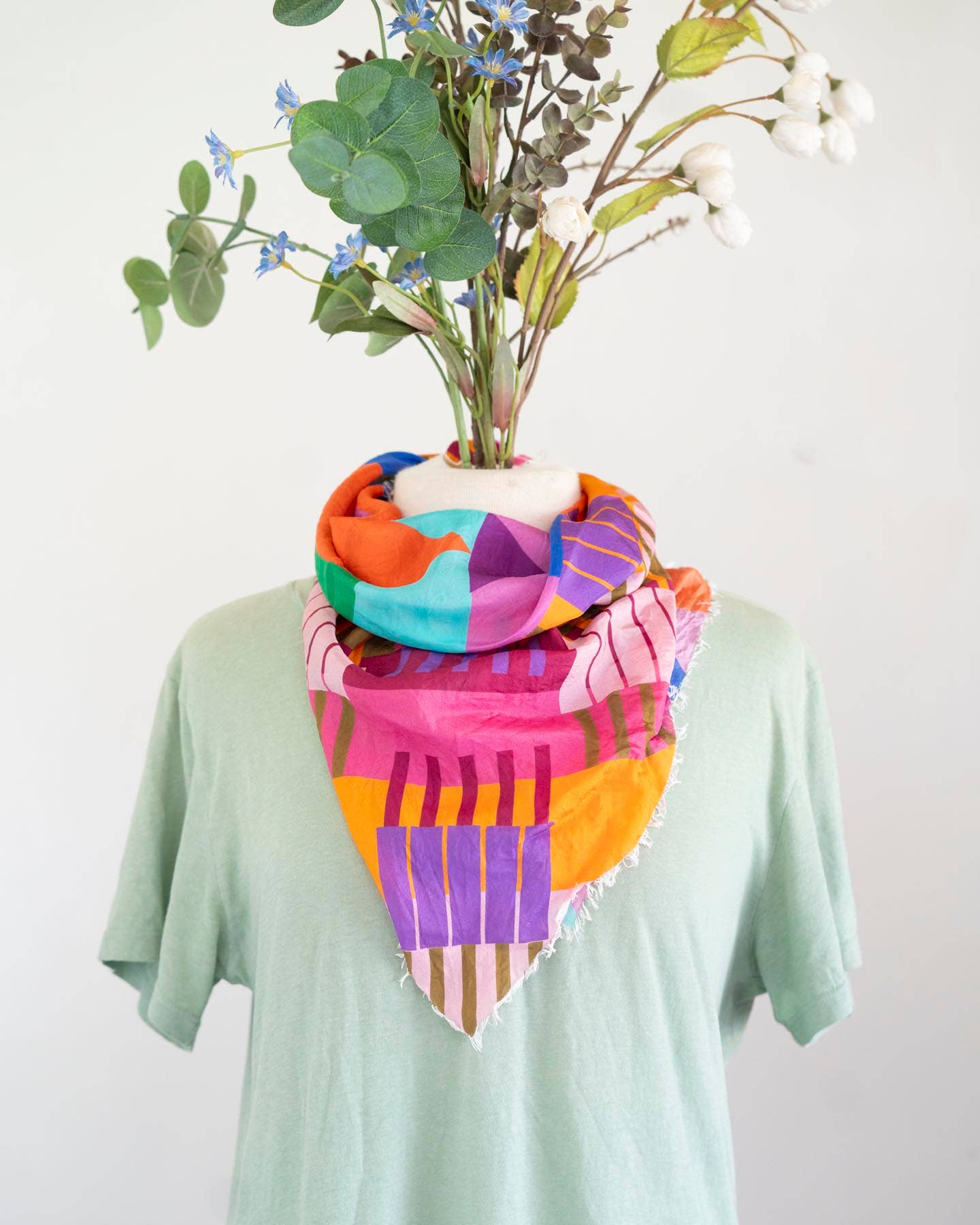 Autumn on the Plains - Shapes - Pure Silk Bandana Scarf