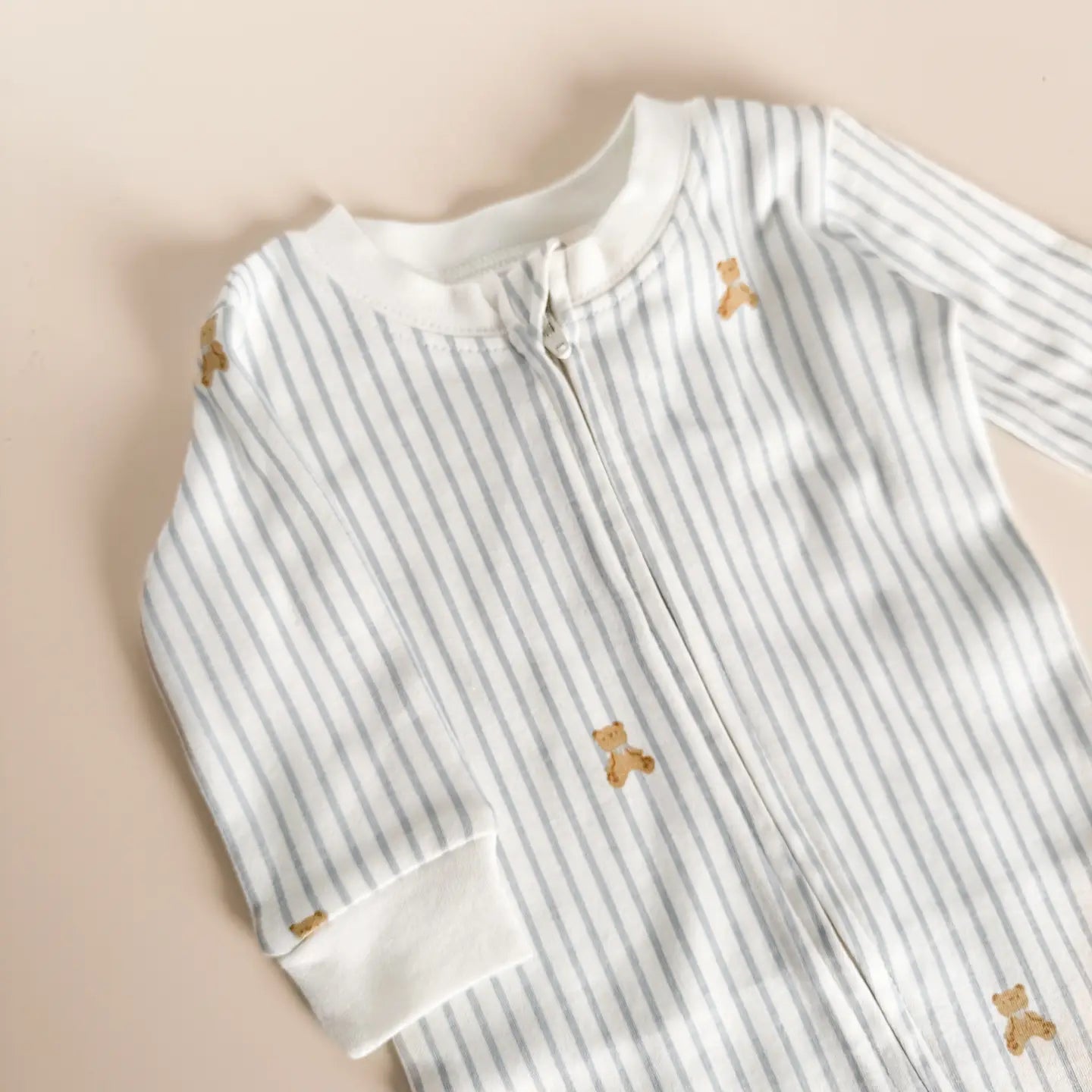 Long Sleeve Zipper Romper - Teddy Bear