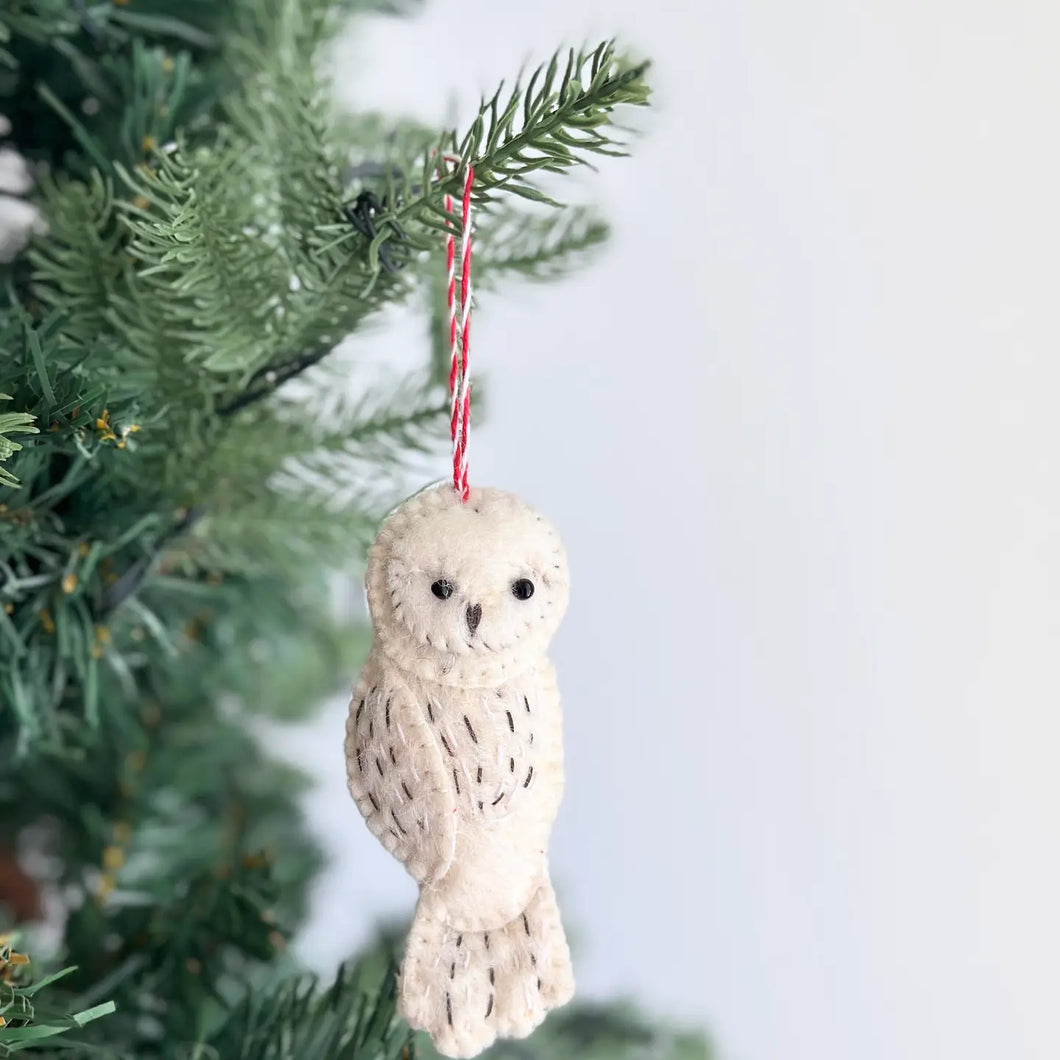 Hand-Stitched White Owl Ornament