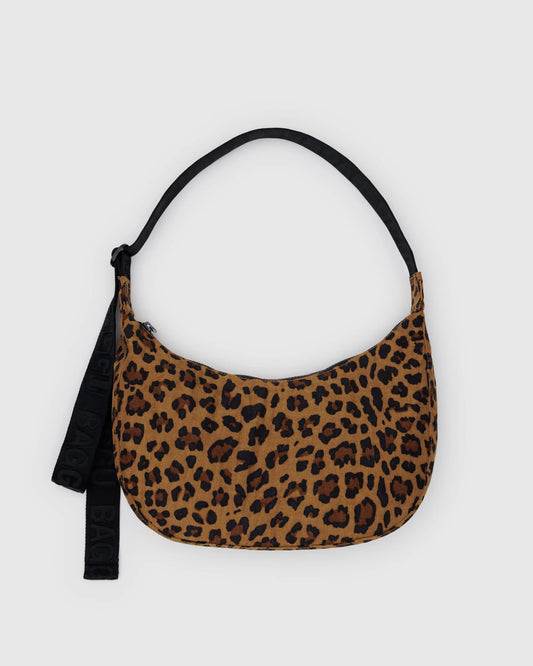 Medium Nylon Baggu Crescent Bag - Leopard