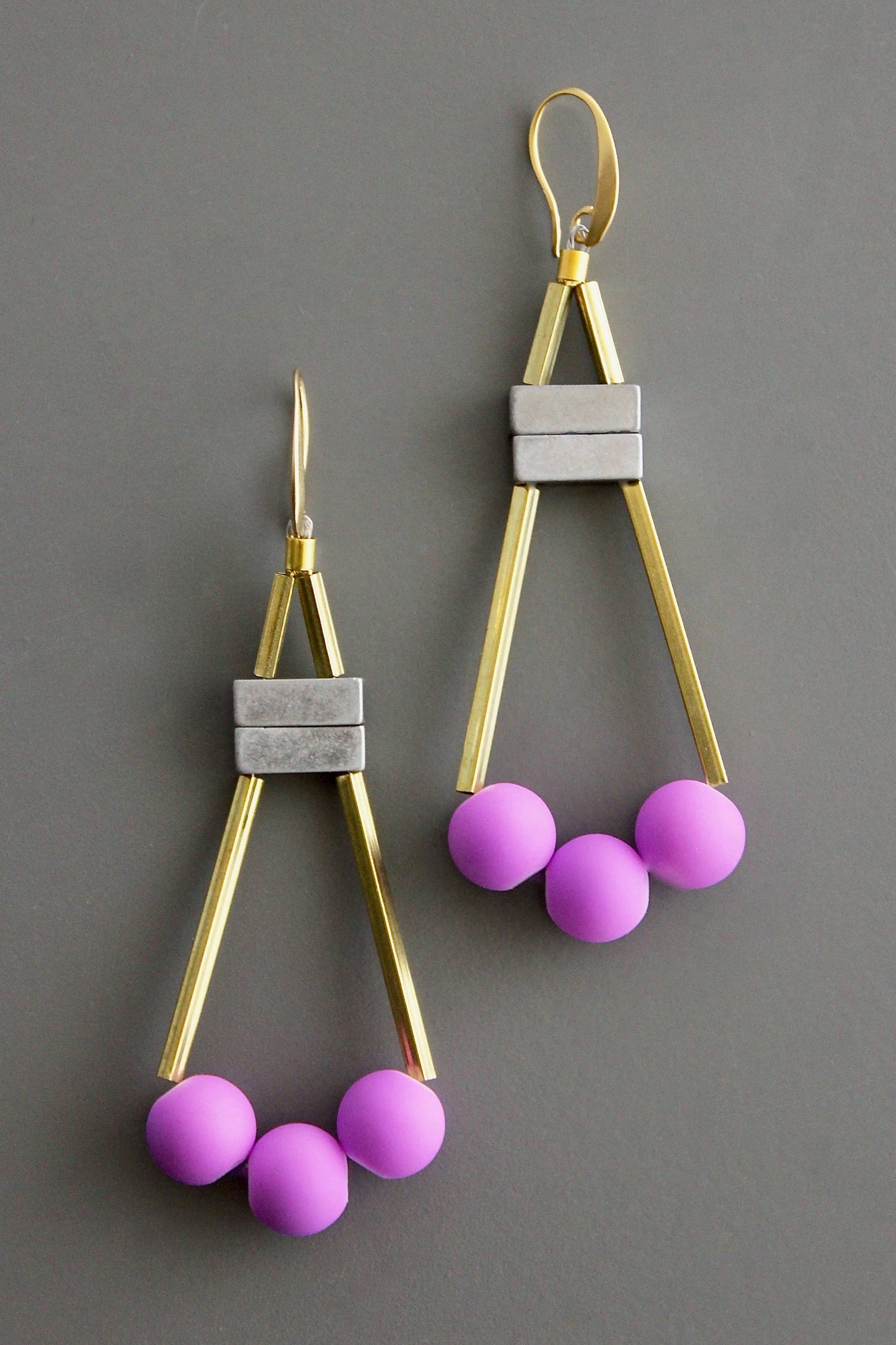 Geometric Pink and Brass Earrings