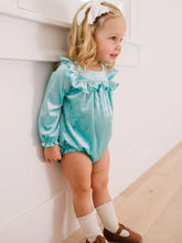 Load image into Gallery viewer, Hayley Romper in Crushed Mint Velvet
