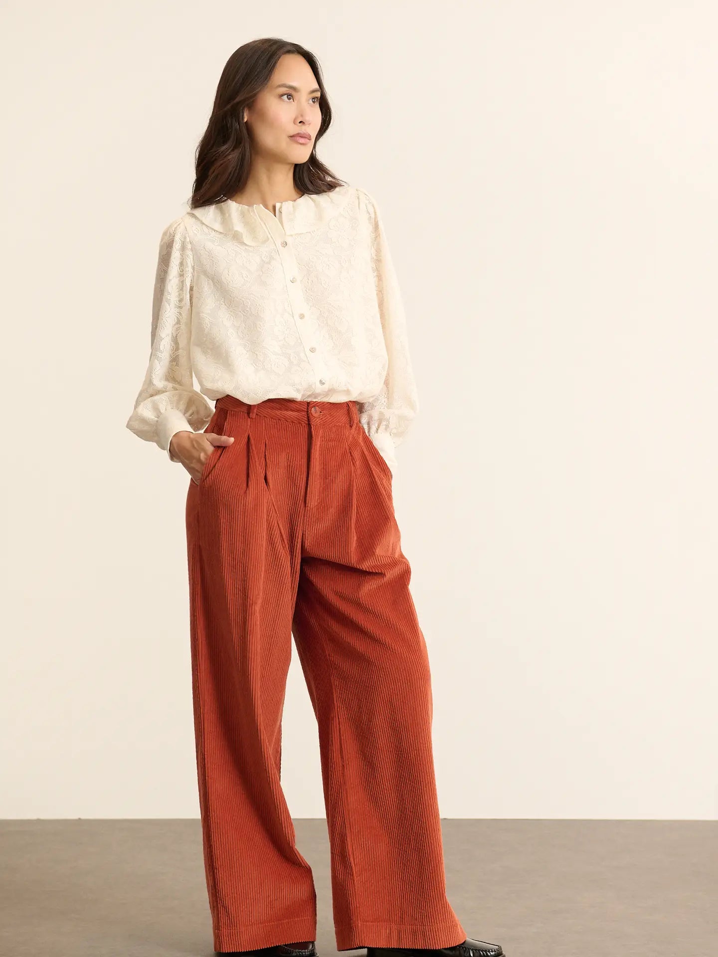 Lace Blouse with Ruffled Collar