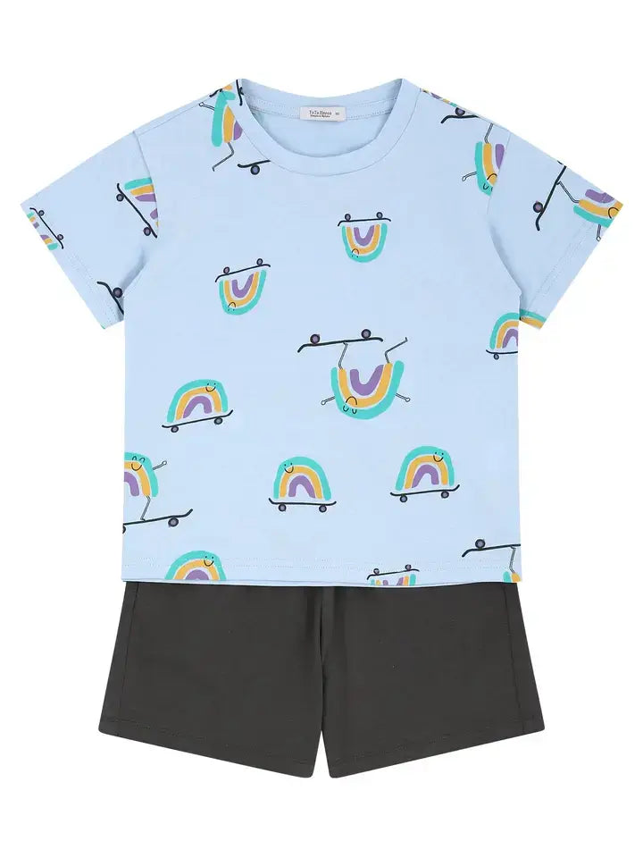 Rainbow Print T-Shirt & Solid Short Set