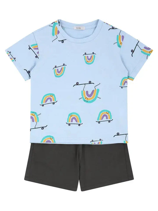 Rainbow Print T-Shirt & Solid Short Set