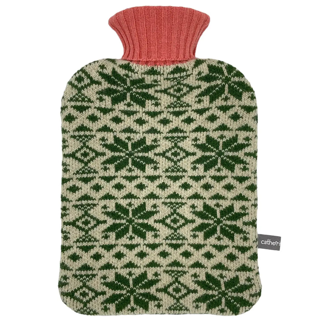 Lambswool Hot Water Bottle Covers & Bottles - Green Fairisle