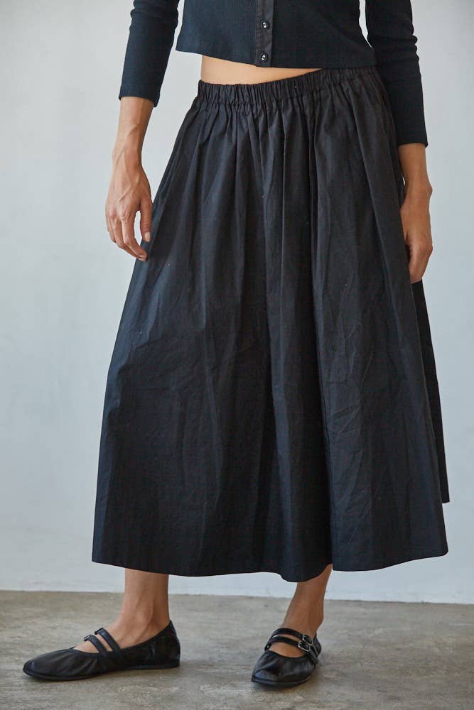 Cotton Elastic Waist Midi Skirt