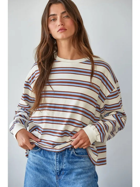 Long Sleeve Stripe Crew Neck