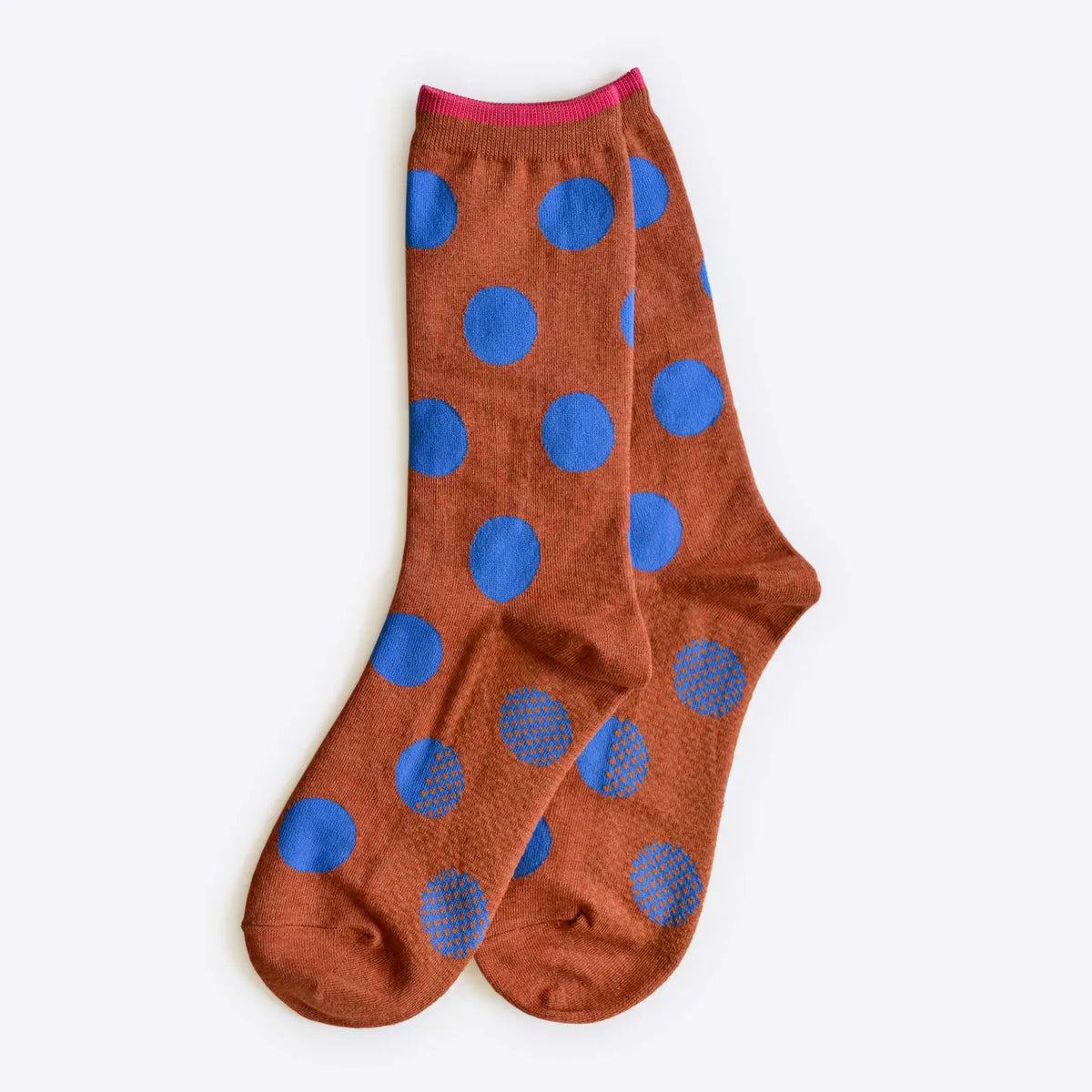 Polka Dot Crew Socks - Brown/Blue