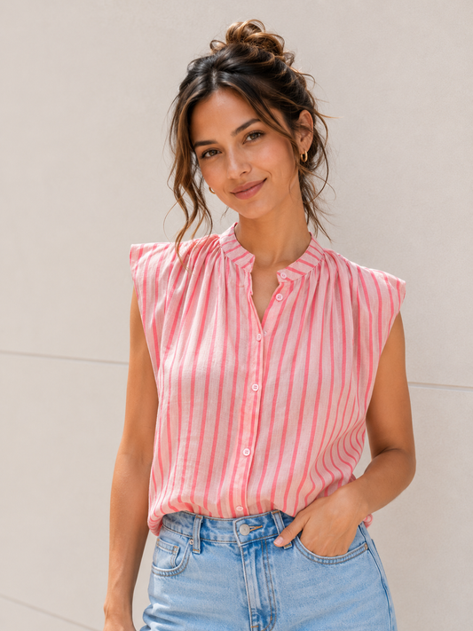 Pink Stripe Sleeveless Blouse