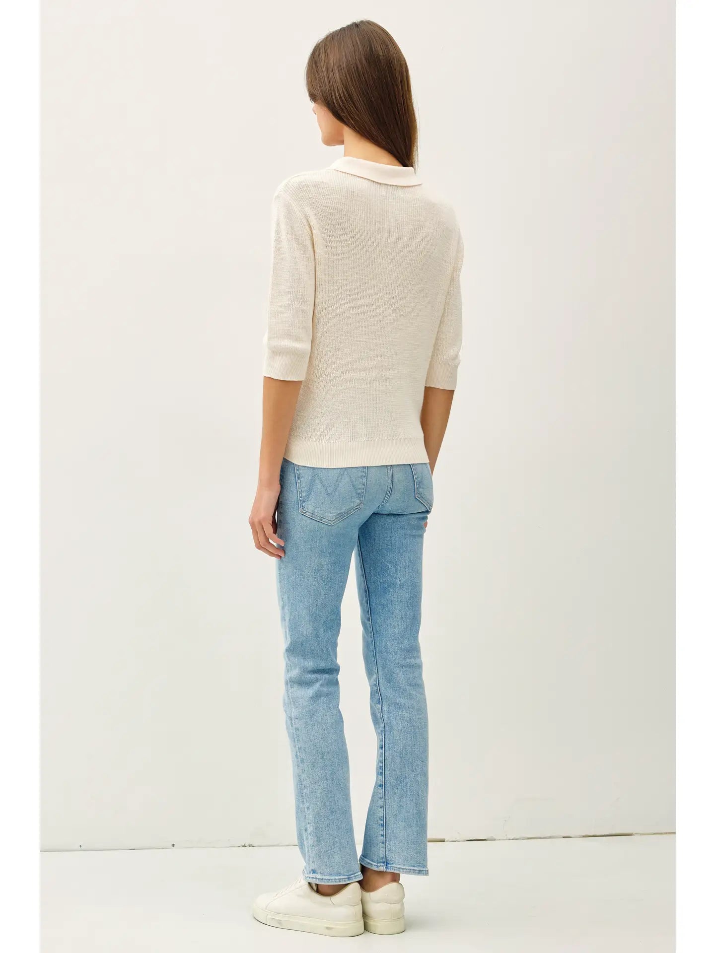 Collared Henley 1/2 Sleeve Sweater - Ivory