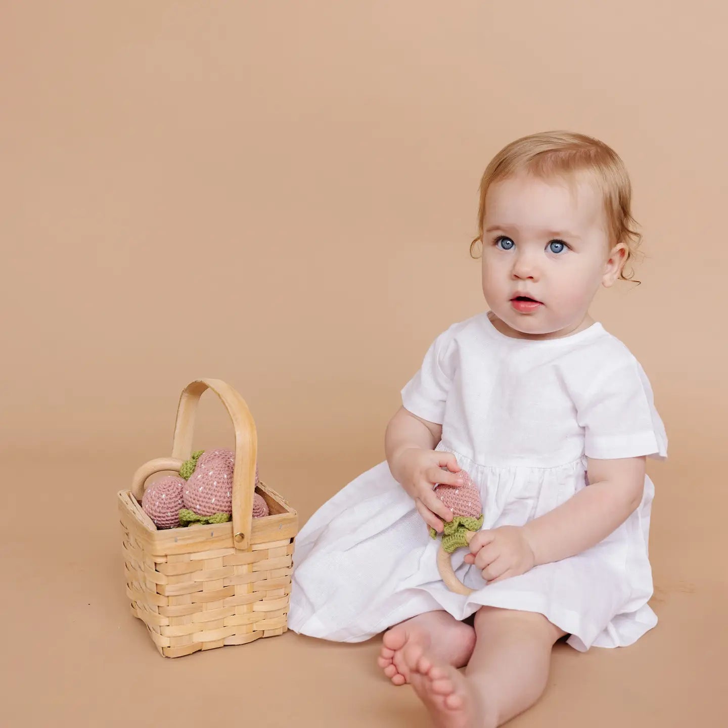 Teether Strawberry Pink Cotton Crochet Rattle