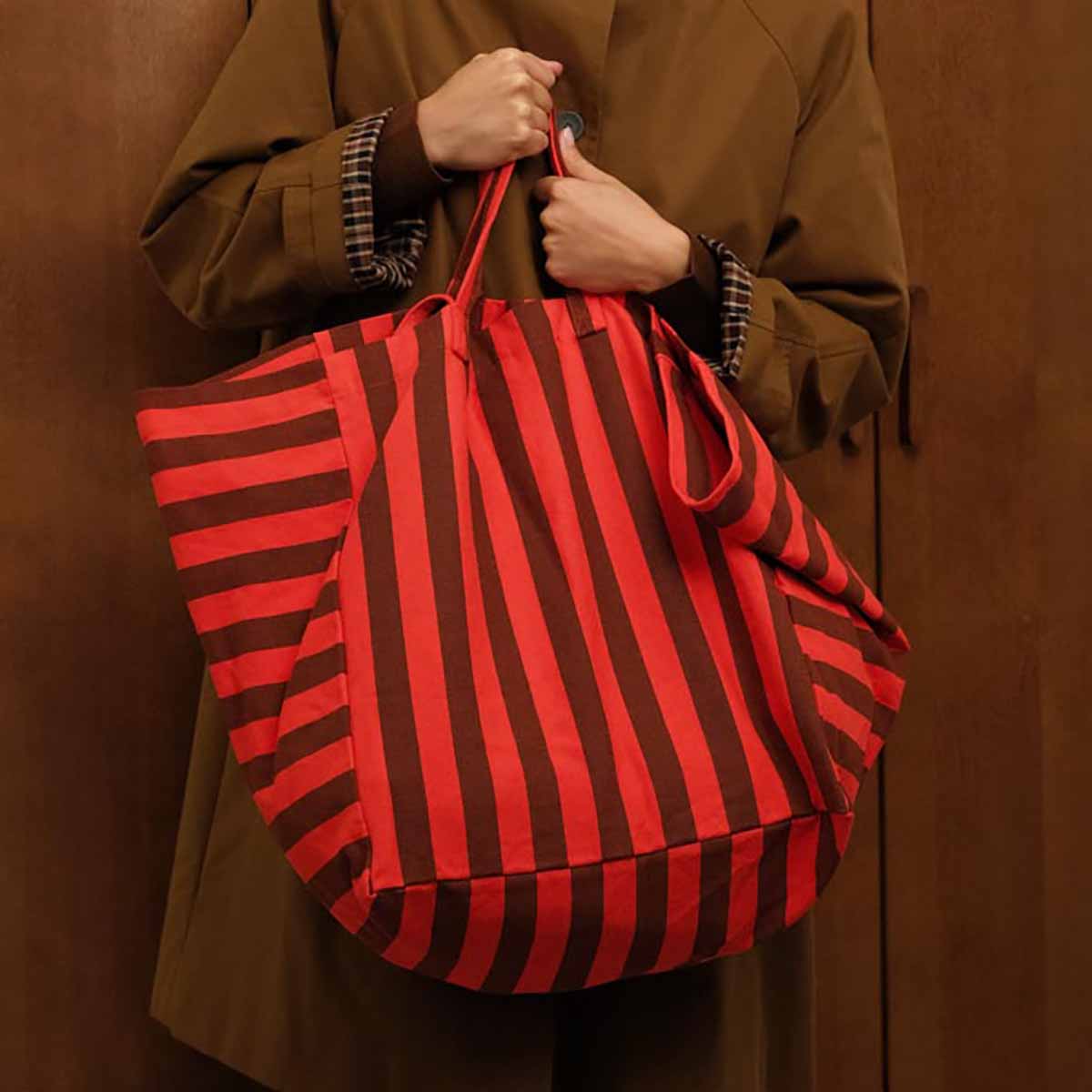 ELISA TOTE BAG STRIPES BROWN / TOMATO