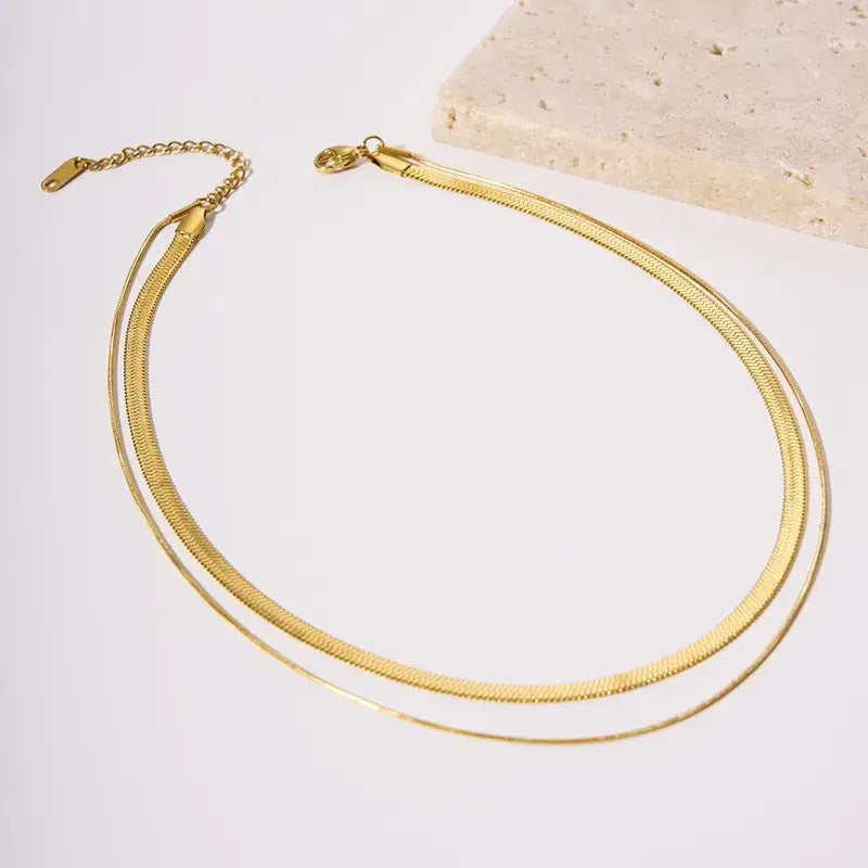 Layering Double 18K Gold Plated Chain Necklace