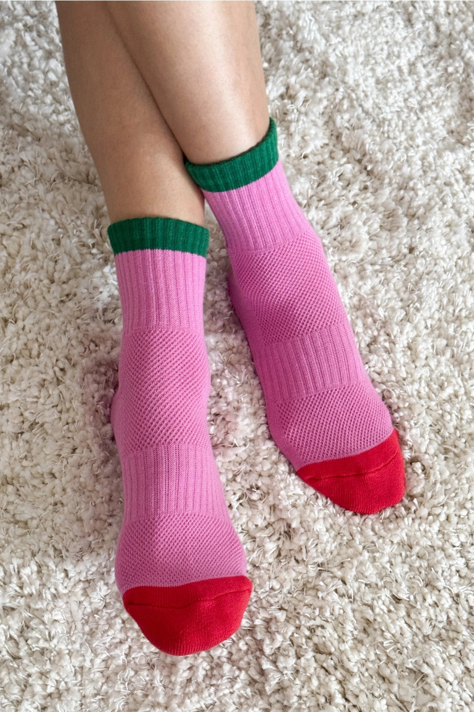 Color Block Girlfriend Socks - Rose/Green