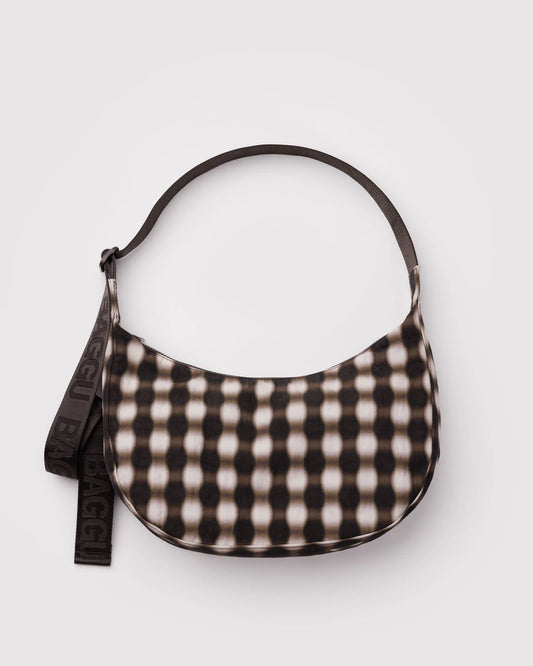 Medium Nylon Baggu Crescent Bag - Blurred Gingham Brown