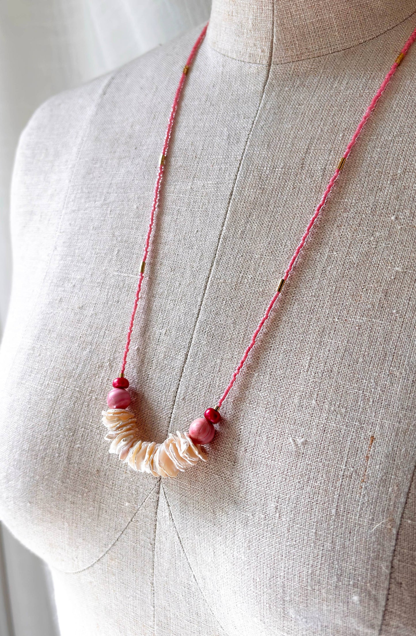 Long Pink Keshi Pearl Necklace | Beaded Pearl Necklace