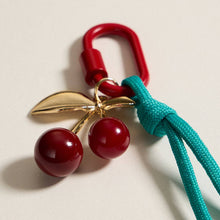 Load image into Gallery viewer, Enamel Cherry Charm Keychain with Rope Accent
