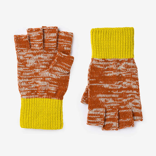 Colorblock Fingerless Gloves - Jade/Rust