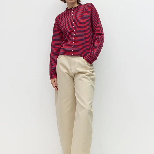 The Elisa Striped Cardigan - Navy/Red