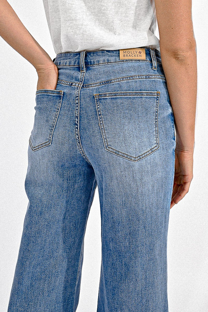 High Waisted Wide Leg Jeans - Blue Denim