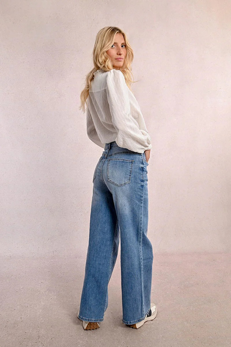 High Waisted Wide Leg Jeans - Blue Denim