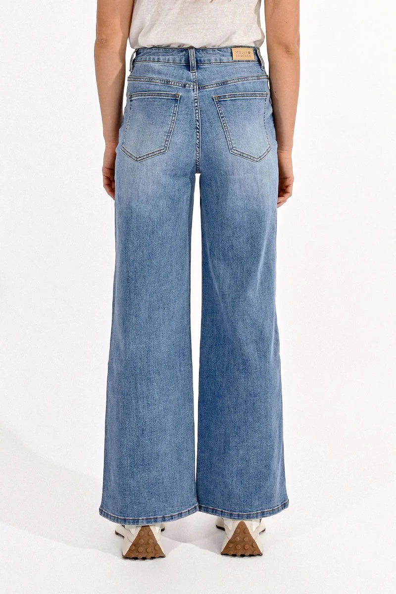High Waisted Wide Leg Jeans - Blue Denim