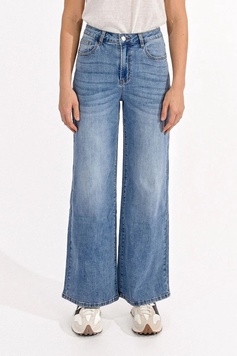 High Waisted Wide Leg Jeans - Blue Denim