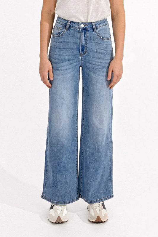 Hight Waisted Wide Leg Jeans - Blue Denim