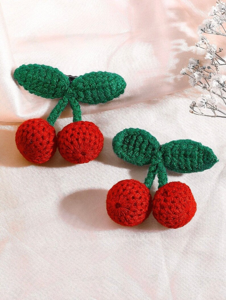 Crochet Cherry Hair Clip