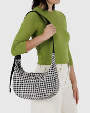 Load image into Gallery viewer, Medium Nylon Baggu Crescent Bag - Black &amp; White Gingham
