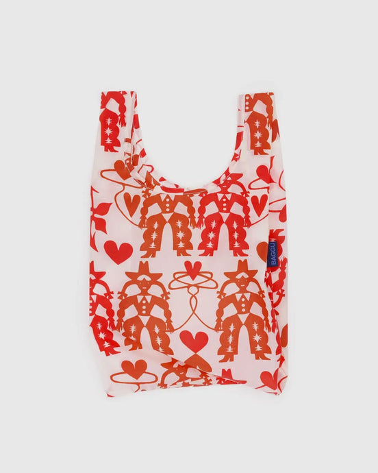 Baggu reusable shopping bag with red western pattern on a white background