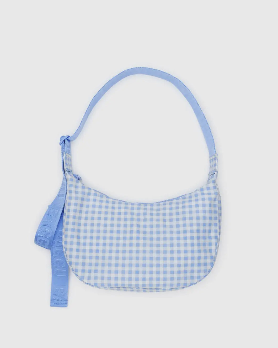 Medium Nylon Baggu Crescent Bag - Light Blue Gingham