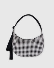 Load image into Gallery viewer, Medium Nylon Baggu Crescent Bag - Black &amp; White Gingham
